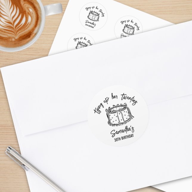 Black Bow Tying Up Her Twenties 30th Birthday  Classic Round Sticker (Creator Uploaded)