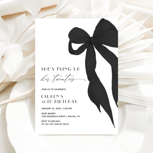 Black Bow Tying Up Her Twenties 30th Birthday Invitation (Creator Uploaded)