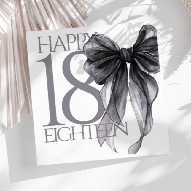 Black Bow Watercolor 18th Birthday Napkin (Creator Uploaded)