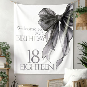 Black Bow Watercolor 18th Birthday Welcome Tapestry