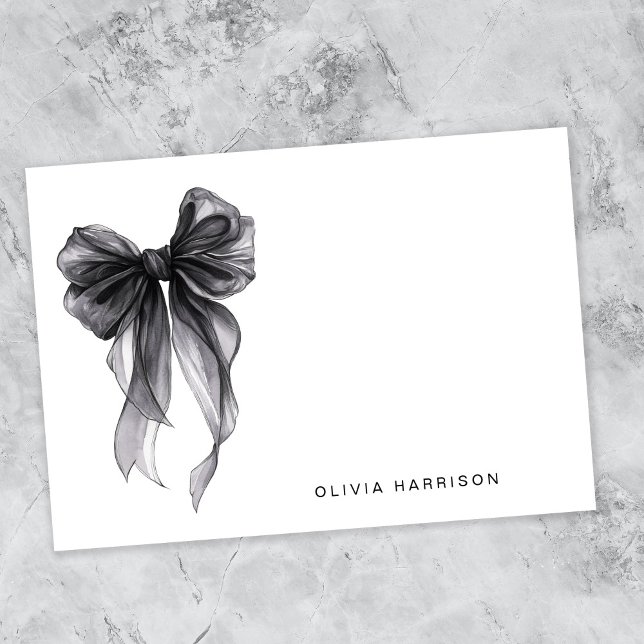 Black Bow Watercolor Monogram Card (Black Bow Watercolor Monogram Note Card)