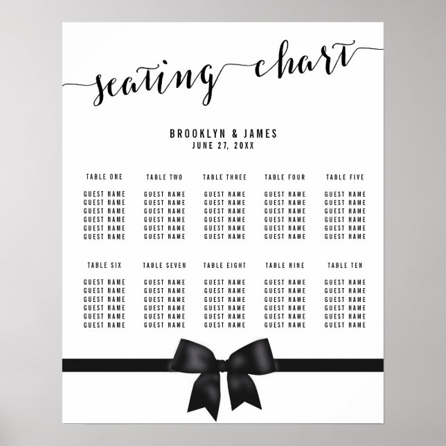 Black Bow Wedding Seating Chart Poster 16x20 (Front)