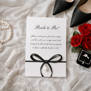Black Bow With Pearl Old Money Style Bridal Shower Enclosure Card