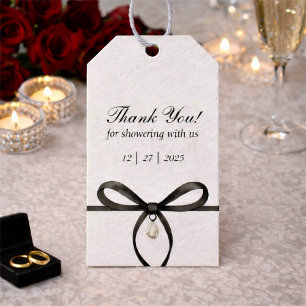 Black Bow With Pearl Old Money Style Bridal Shower Gift Tags