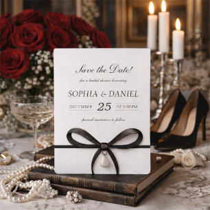 Black Bow With Pearl Old Money Style Bridal Shower Save The Date