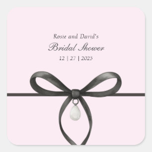 Black Bow With Pearl Old Money Style Bridal Shower Square Sticker