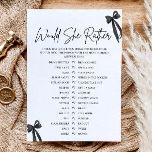 Black Bow Would She Rather Bridal Shower Game Invitation