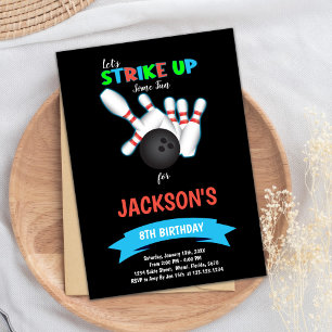 Black Bowling Ball Birthday Invitation