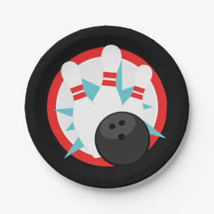 Black Bowling Pin Paper Plates