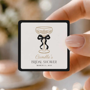 Black Bows and Champagne Bridal Shower Square Sticker