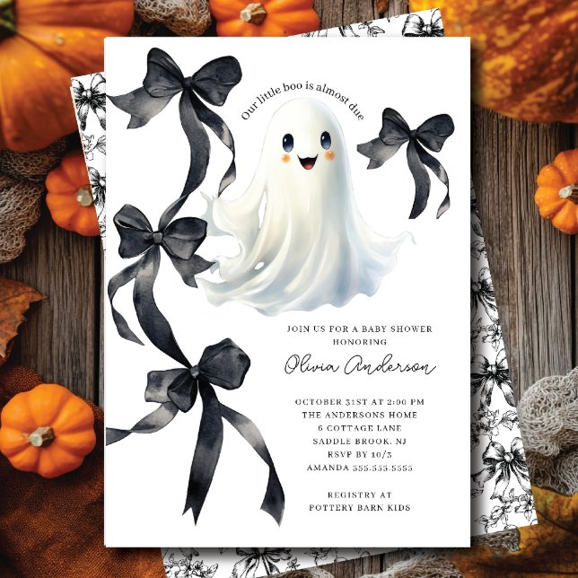 Black Bows Ghost Baby Shower Invitation (Creator Uploaded)