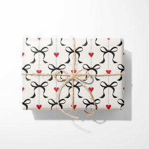 Black Bows & Hearts Wrapping Paper