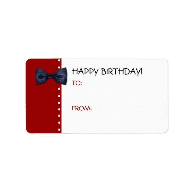 Black BowTie Birthday Gift Tag Label (Front)