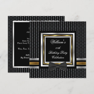 Black Bowtie Gold Silver Studs Birthday Party Invitation