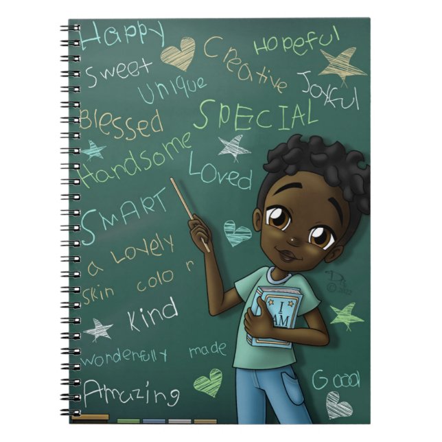 Black Boy and Positive Words Notebook (Front)