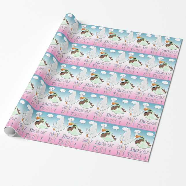 Black Boy & Girl Twins Baby Shower Gift Wrap (Unrolled)
