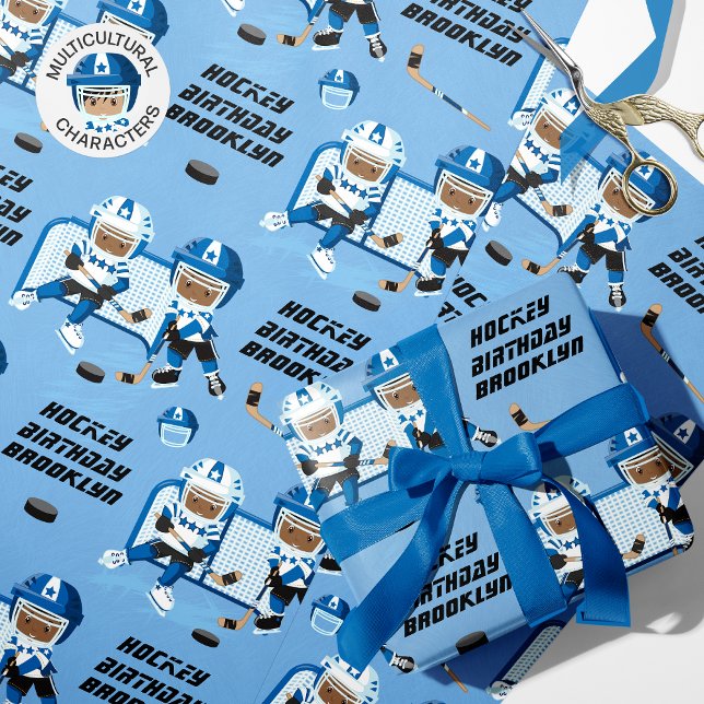 Black Boy Hockey Birthday Personalised  Wrapping Paper (Creator Uploaded)