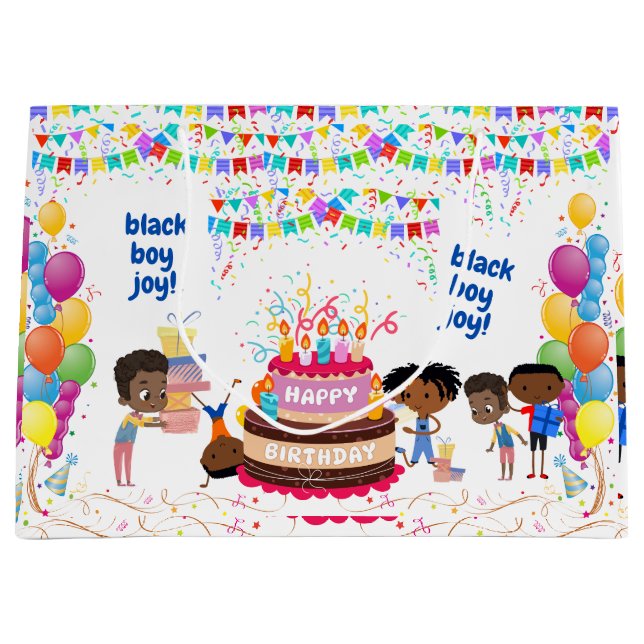 Black Boy Joy Birthday Large Gift Bag (Front)