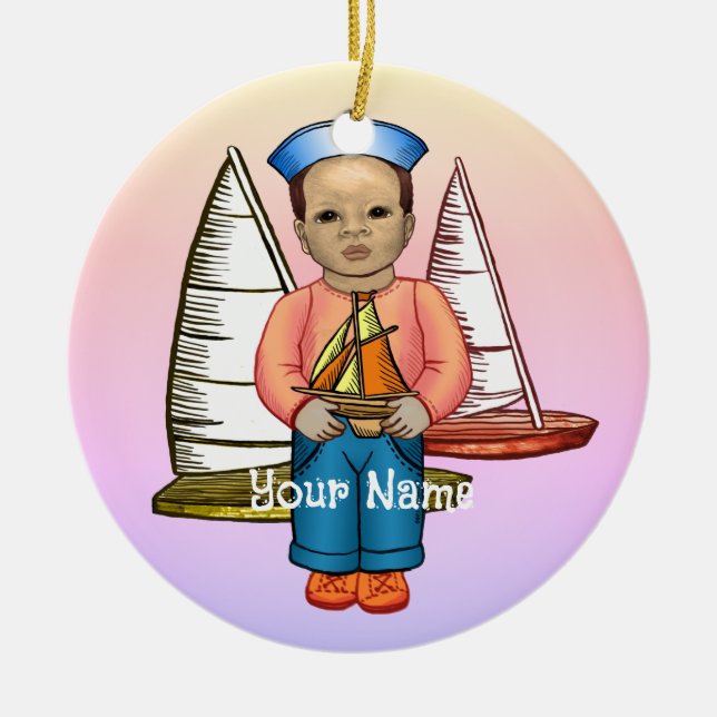 Black Boy Sailor Ceramic Ornament (Front)