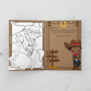 Black Boys Cowboy Colouring Page Happy Birthday Card