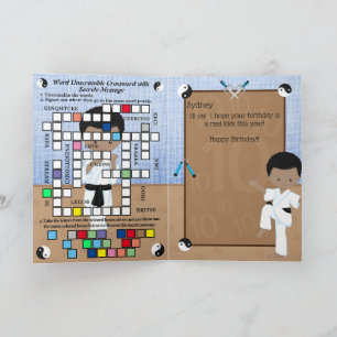 Black Boys Karate Secret Message Happy Birthday Card
