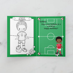 Black Boys Soccer Colouring Page Happy Birthday Card