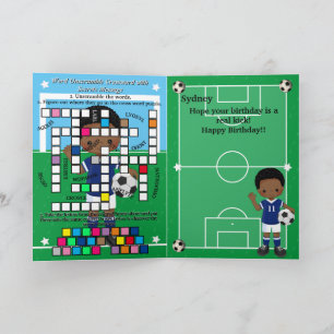 Black Boys Soccer Secret Message Happy Birthday Card