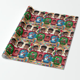 Black boys&tacky Christmas sweater wrapping paper