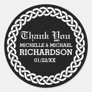 Black Braided Celtic Wreath Wedding Favour Classic Round Sticker