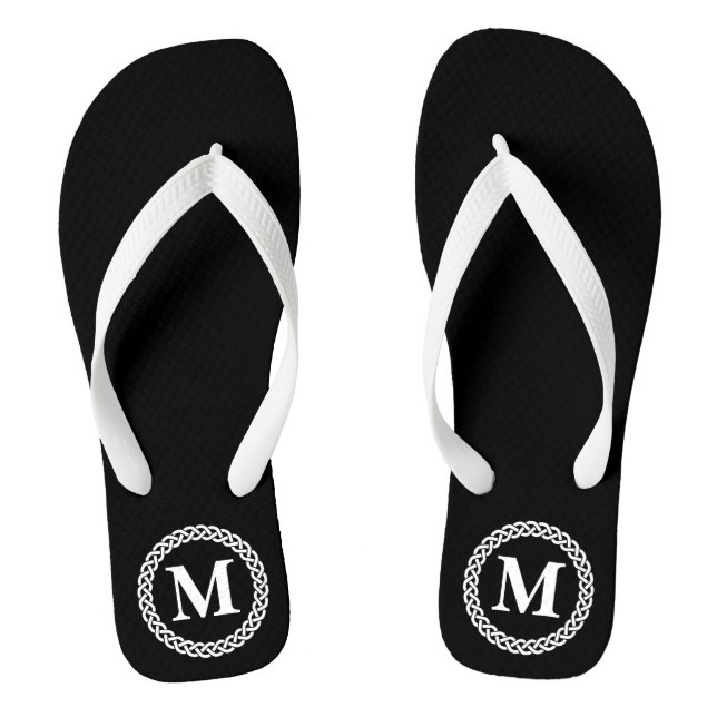 Black Braided Monogram Thongs (Footbed)