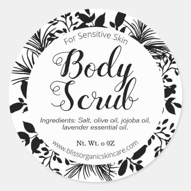 Black Branches On White Body Scrub Spa Classic Round Sticker (Front)