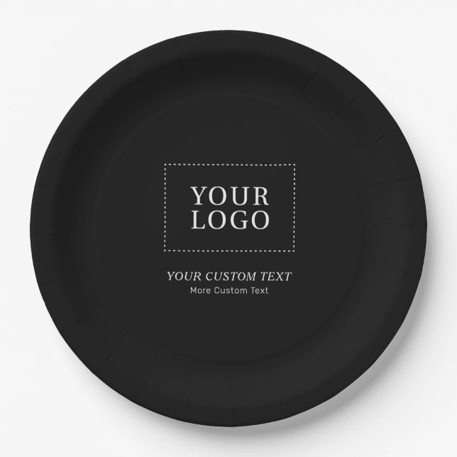Black Branded Custom Business Logo Promotional Paper Plate (Front)