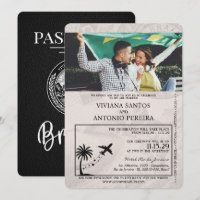 Black Brazil Passport Wedding Invitation
