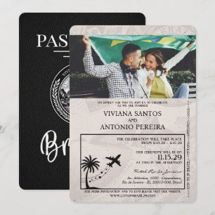 Black Brazil Passport Wedding Invitation