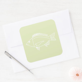 Black Bream in White on Pastel Green Square Sticker