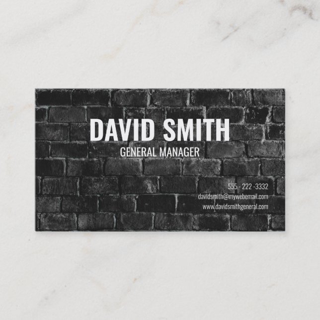 Black Brick Wall Modern Simple Custom Personalised Business Card (Front)