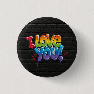 Black Brick Wall with Graffiti “I Love You!” 3 Cm Round Badge