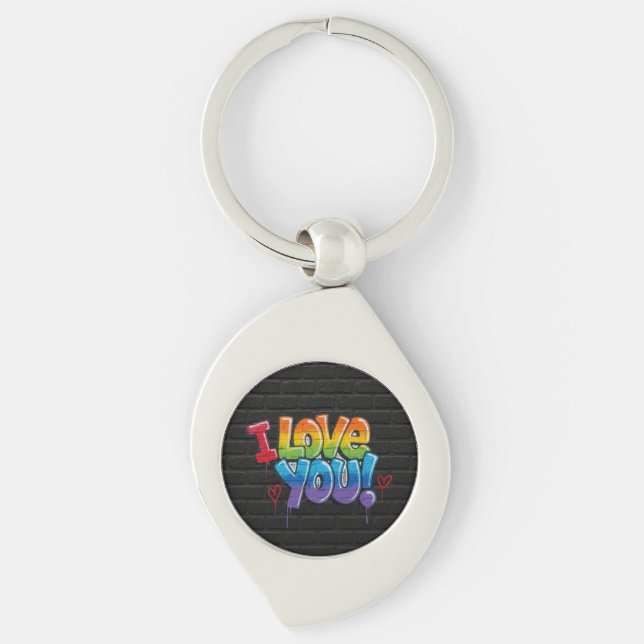 Black Brick Wall with Graffiti “I Love You!” Key Ring (Front)