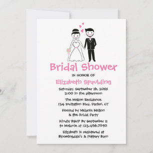 Black Bridal Shower Cartoon Bride & Groom Wedding Invitation