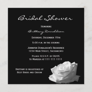 Black Bridal Shower Invitation, Black & White Rose Invitation