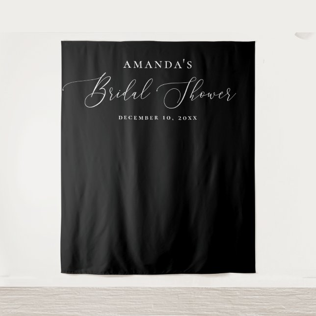 Black Bridal Shower Photo Backdrop. Modern Minimal Tapestry (Front)