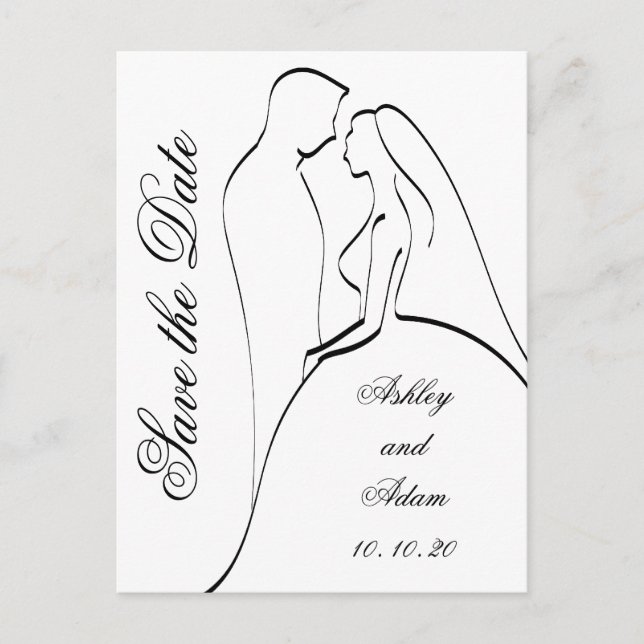 Black Bride and Groom Silhouette Save the Date Announcement Postcard (Front)