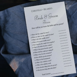 Black bride & groom trivia bridal shower game Card