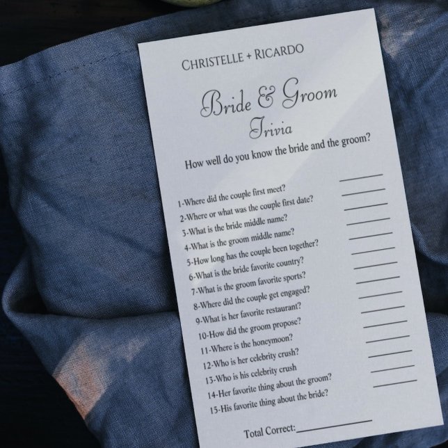 Black bride & groom trivia bridal shower game Card (Creator Uploaded)