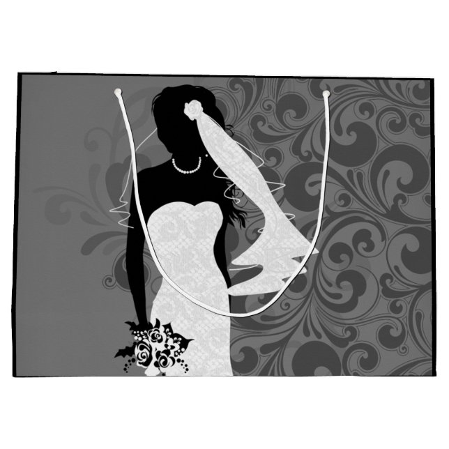 Black Bride Silhouette in White Wedding Dress Large Gift Bag (Back)