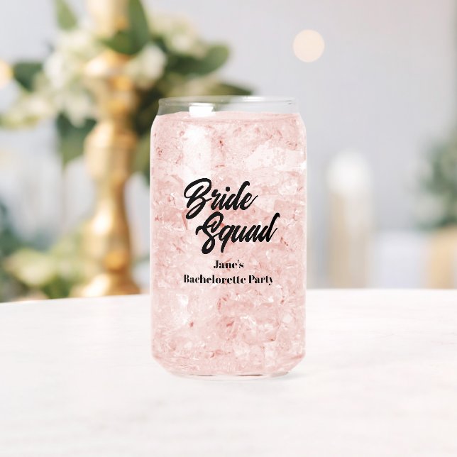 Black Bride Squad Bachelorette Party Can Glass (Insitu (Wedding))