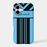 Black & Bright Blue Stripes Chevrons, Your Name