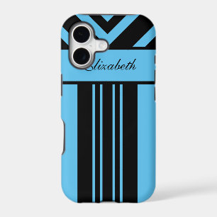 Black & Bright Blue Stripes Chevrons, Your Name