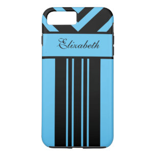 Black & Bright Blue Stripes Chevrons, Your Name iPhone 8 Plus/7 Plus Case