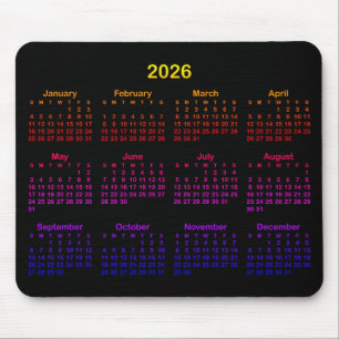 Black Bright Rainbow Gradient 2026 Calendar Mouse Pad